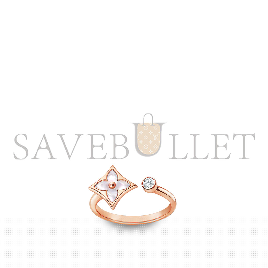 l**is V*t*n color blossom mini star rose gold, white mother-of-pearl and diamond ring q9s80a